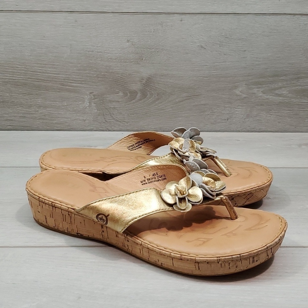 Born Women Cork Wedge Leather Sandals shoes sz 9